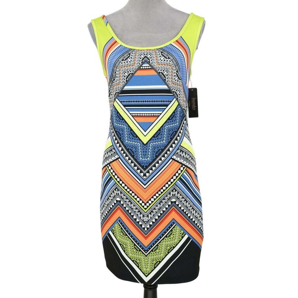 Laundry by Shelli Segal Dress Womens Small Blue Yellow Tank Scuba Stretch New